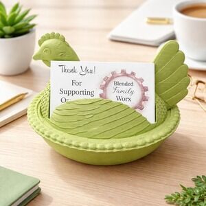Hen on Nest HON Business Card Holder 3D Printed Desk Display Organizer - Green